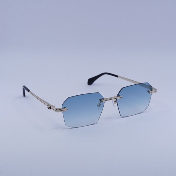 Palm Angels PERI10G QUARTZ 7644 Sunglasses Gold Geometric Frame, Blue Lenses - Picture 1 of 10